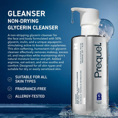 Prequel Skin Gleanser pump-dispense close-up for easy application.