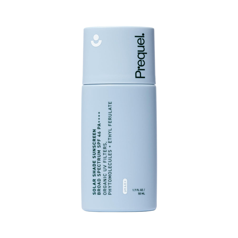 Prequel Skin Solar Shade bottle showing lightweight SPF 46 protection for daily hydration