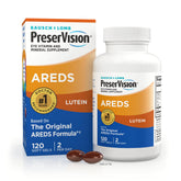 PreserVision AREDS formula bottle highlights lutein-based eye vitamins for AMD support.