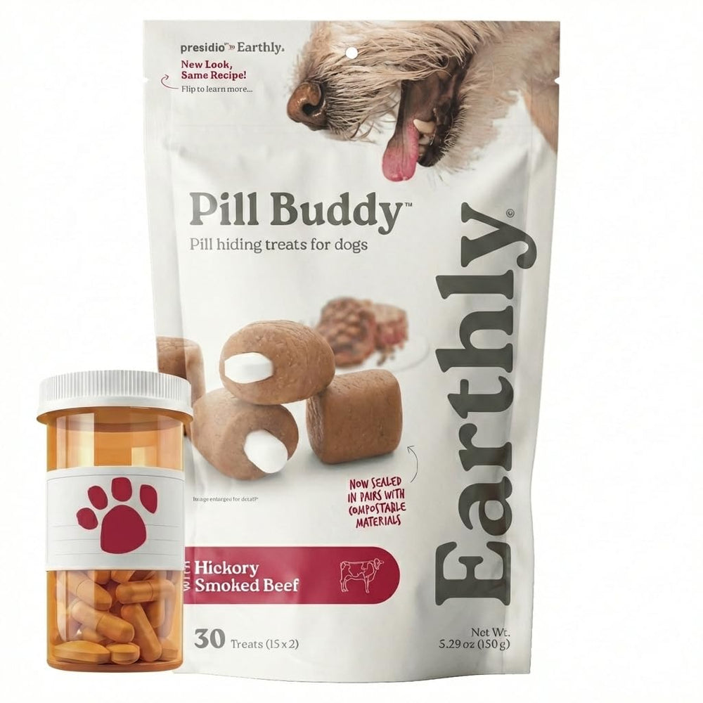 Presidio Pill Buddy boeuf recette emballage: solution pratique pour dissimuler les pilules en douceur.