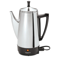 Presto 02811 stainless-steel percolator front view for hot coffee