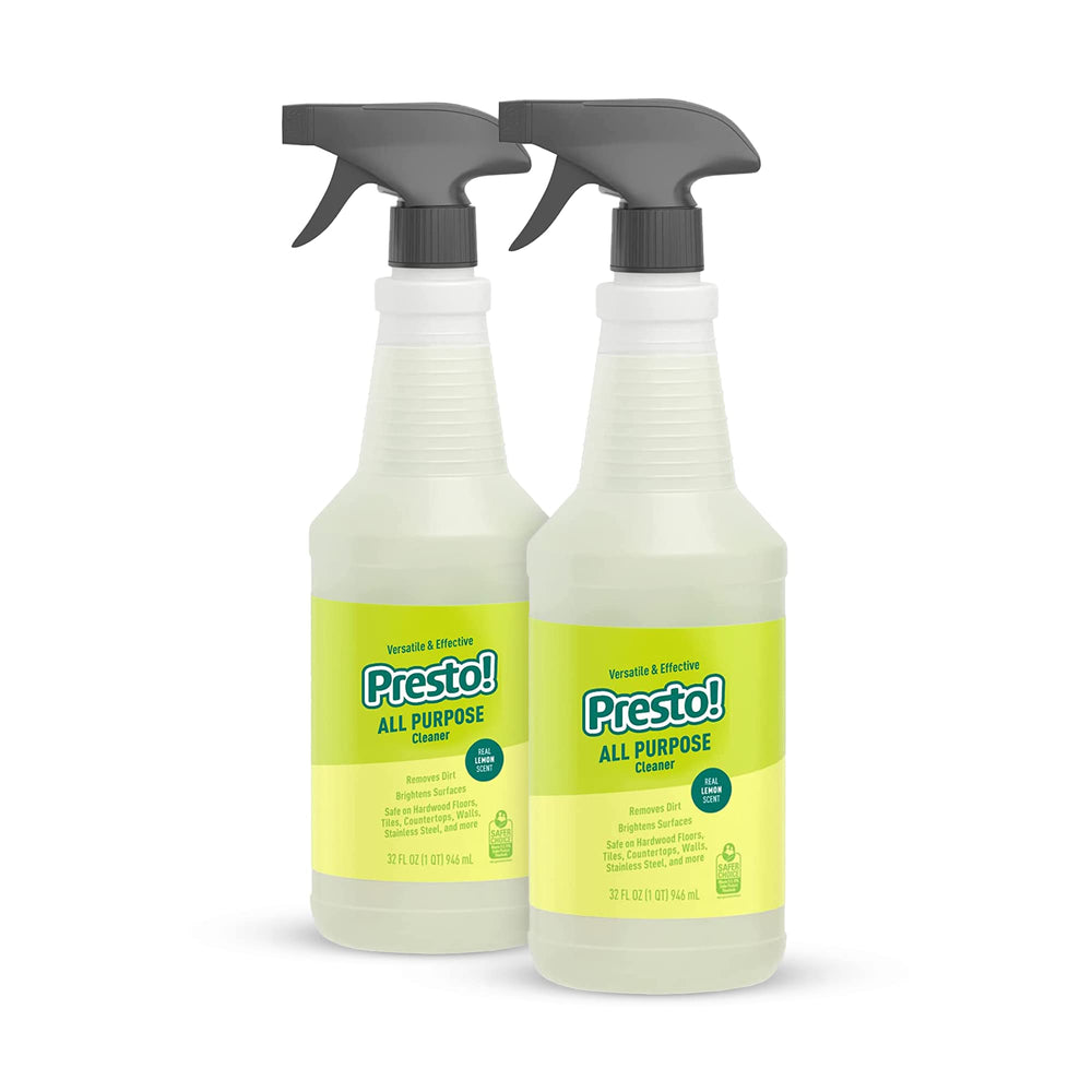 Presto All Purpose Cleaner lemon scent bottle pour shows easy handling and aroma.