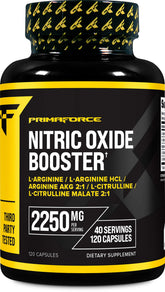 Primaforce Nitric Oxide Booster bottle with 40 servings for workouts.