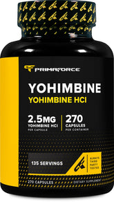 PrimaForce Yohimbine HCl capsules on a bottle, signaling workout-support potential
