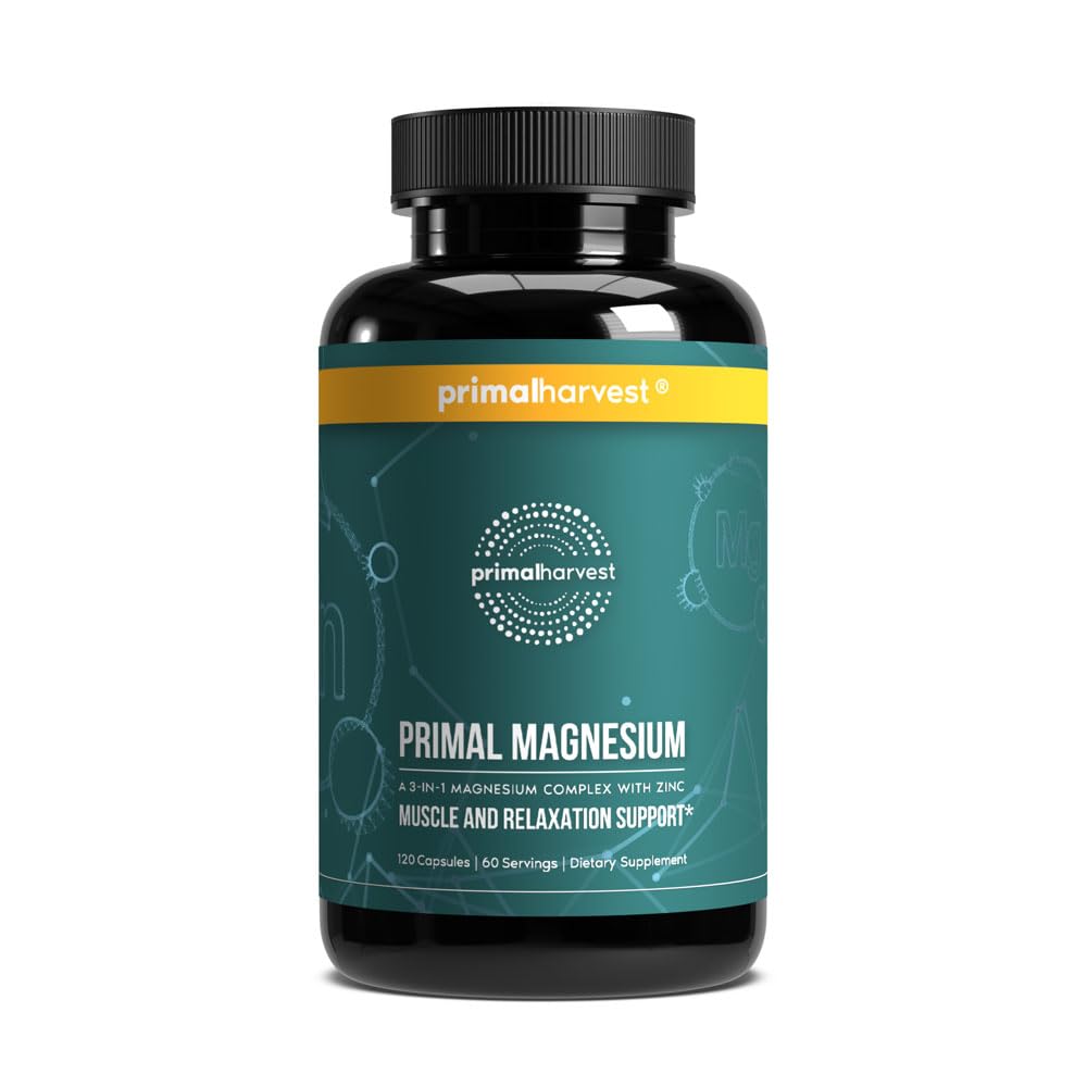 Primal Harvest Magnesium Complex bottle on a table for daily wellness.