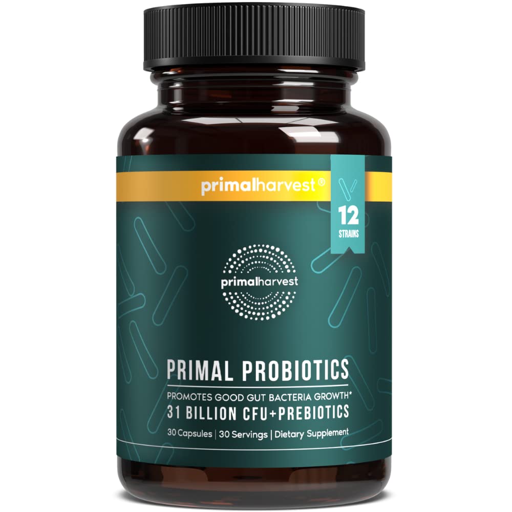 Primal Harvest Probiotics daily bottle ready for your gut health routine.
