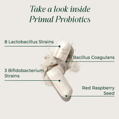 Primal Harvest Probiotics label shows 12 strains in a premium formula.