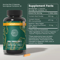 Primal Harvest Turmeric Complex capsules ready for daily use with black pepper.