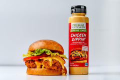 Primal Kitchen Chicken Dippin Sauce dipping on shrimp skewers, quick flavor upgrade