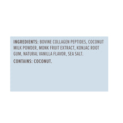 Close-up of ingredients label with coconut milk powder and vanilla.