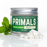 PRIMALS fluoride-free toothpaste tablets in a pack offer a minty, convenient clean.