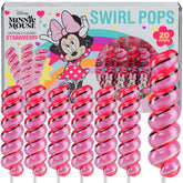 Primary Colors Candy Minnie swirl lollipops on a party table, ideal for favors