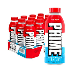 Prime Hydration Ice Pop bottle front shows bold flavor and zero added sugar.