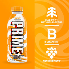 PRIME Hydration Orange Swirl label closeup highlighting natural flavors and no artificial colors
