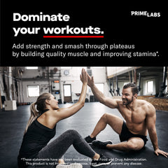 Prime Labs Prime Test bottle back detailing usage and quality promises.