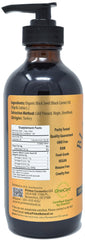Prime Natural Black Seed Oil pour view highlights smooth liquid for easy dietary use.