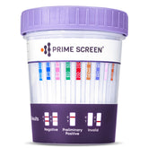 Prime Screen 12-panel test cup shows clear results for quick home screening.