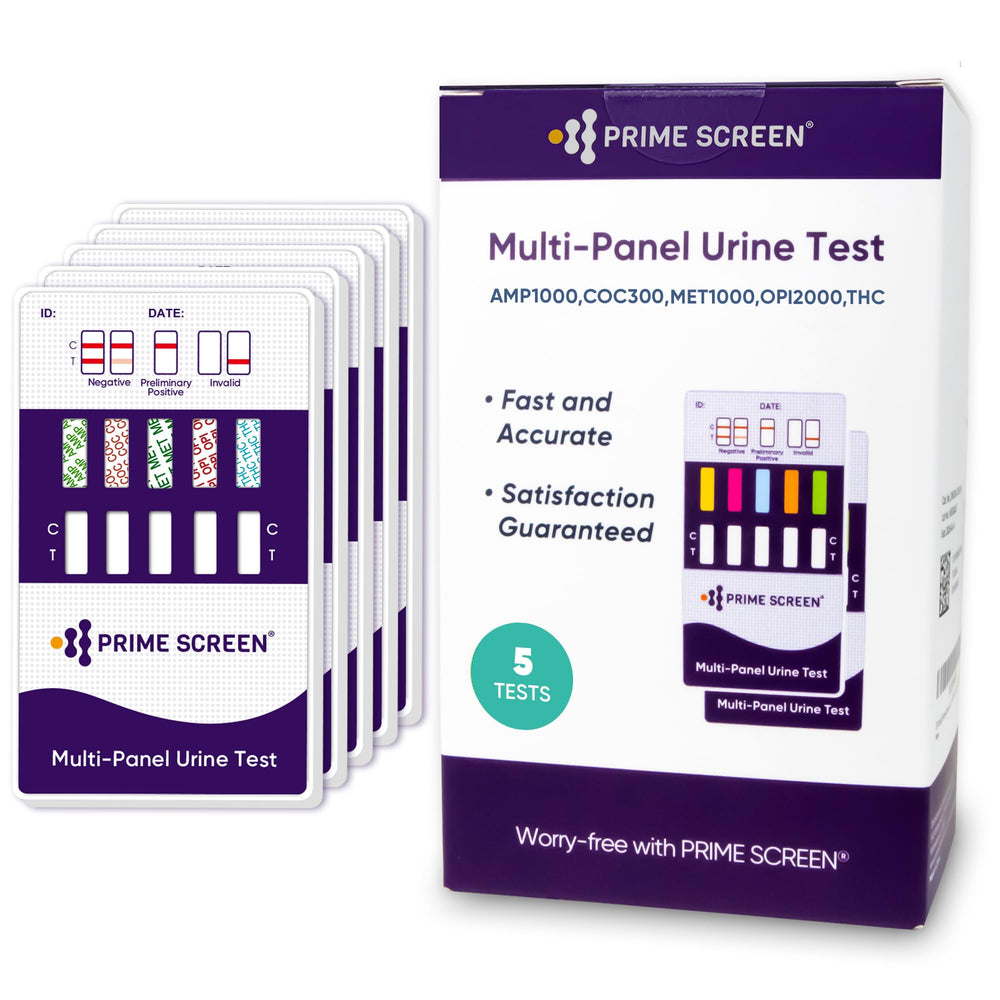 Prime Screen five pack urine test kit package for home and workplace screening