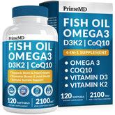 PrimeMD 4-in-1 fish oil lemon bottle showcasing daily omega-3 support.