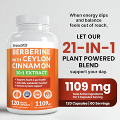 PrimeMD berberine capsules dispensed for daily wellness routine.