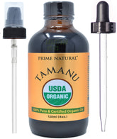 PRIME NATURAL Tamanu Oil bottle with pump for easy facial hydration.