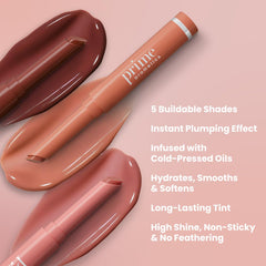 PrimeLip swatch on skin demonstrates buildable color and subtle gloss