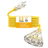 PRIMOWIRE 12ft extension cord with LED end for quick power status on job sites.
