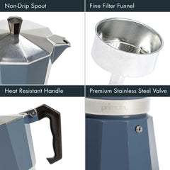 Primula Classic Moka Pot handle shown for comfortable stovetop brewing