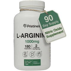PRISTINE'S L Arginine bottle and capsules shown for daily workout support