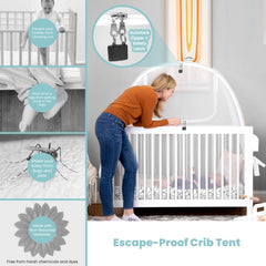 Pro Baby Safety crib tent auto-lock zipper close-up highlighting added safety.
