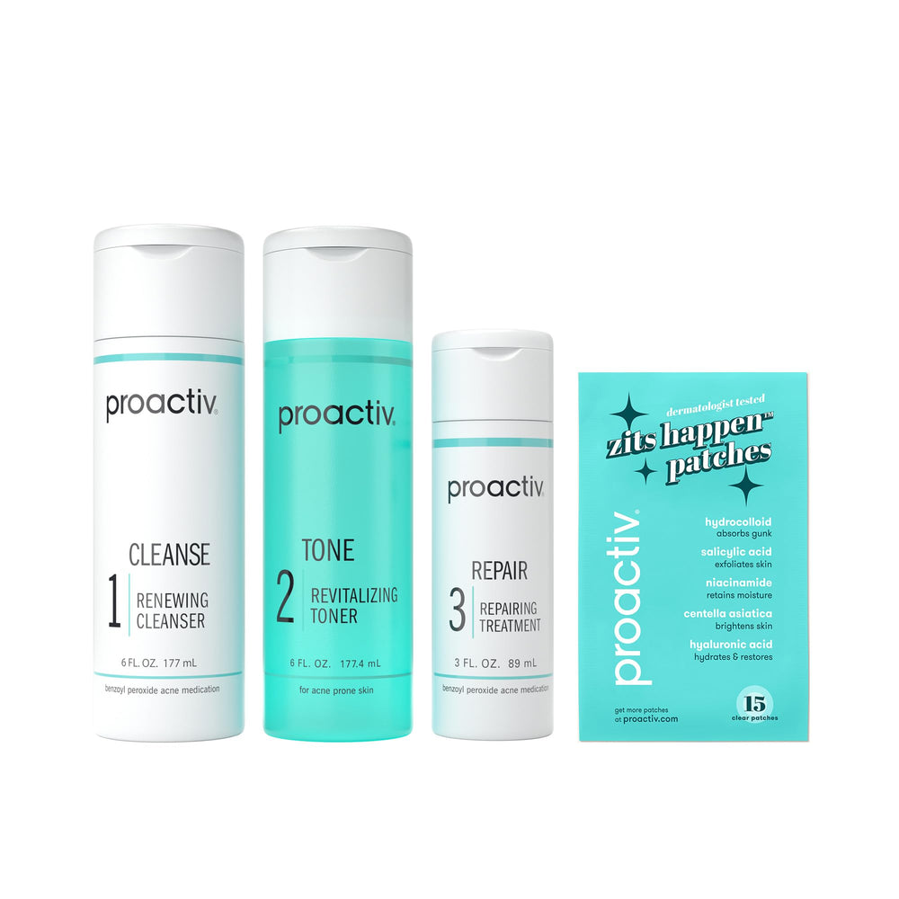Proactiv Renewing Cleanser bottle demonstrates deep cleansing for acne-prone skin.
