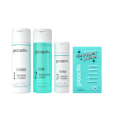 Proactiv Renewing Cleanser bottle demonstrates deep cleansing for acne-prone skin.