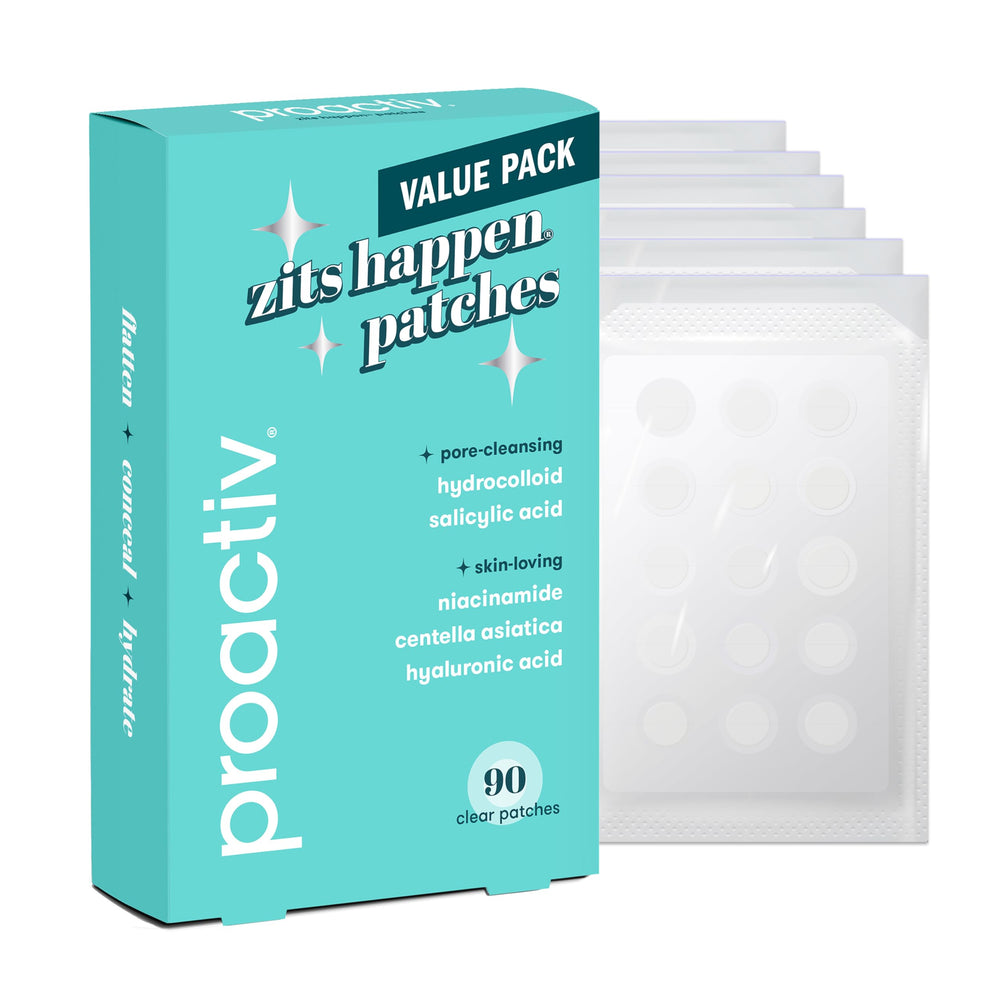 Proactiv Zits Happen patch on the face conceals blemishes while absorbing oil.