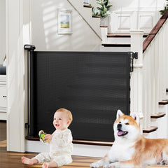 probebi retractable gate extended 54-wide across stairs for kids and pets