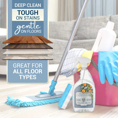 Applying ProCare Citrus Floor Cleaner with a mop on wood floor for gentle polish.