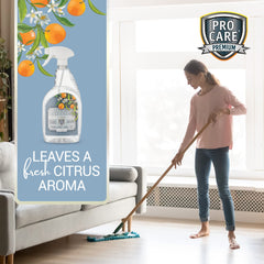 ProCare Citrus Floor Cleaner on wood floor showing natural finish enhancement.