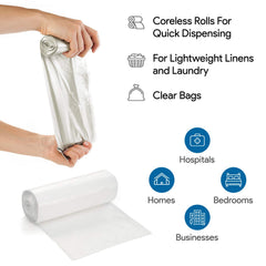 ProCure coreless roll shown compact, easy bag replacement in office trash can.
