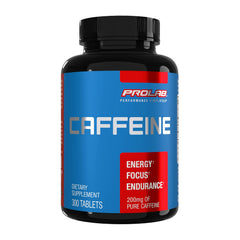 ProLab Caffeine Tablets bottle close-up highlighting energy for focus