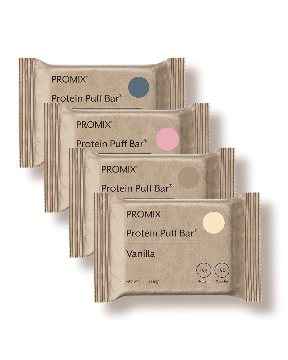 ProMix Nutrition Protein Puff Bars Variety Pack box shows all flavors for easy snacking
