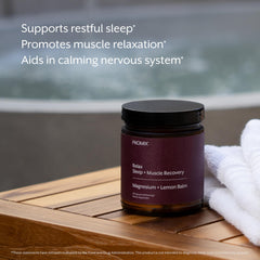 Promix Nutrition Relax bottle front view showcasing capsule count and clean formula.
