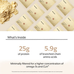 Glass mixing with ProMix vanilla whey powder for creamy shakes.