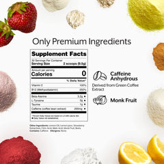 Close-up of Promix Pre-Workout highlighting green coffee bean caffeine source.