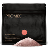 Promix Pre-Workout Strawberry Lemon bottle with scoop for energy and focus.