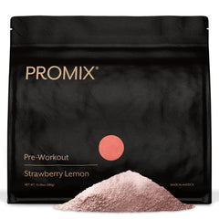 Promix Pre-Workout Strawberry Lemon bottle with scoop for energy and focus.