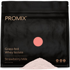 Promix Whey Isolate bottle front shows strawberry flavor for post-workout shakes.
