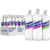 Propel 3 flavor variety pack bottles 16oz ready for on-the-go hydration.