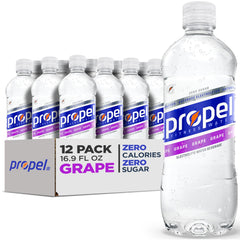 Propel Electrolyte Water grape bottle for workout hydration on the go.