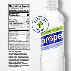 Propel Energy Boost blueberry acai pour illustrating quick caffeine boost for focus.