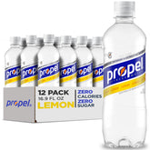 Propel Lemon bottle on table ready for zero-calorie hydration.