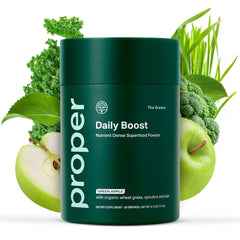 Proper Greens Daily Boost tub on the counter, ready for a daily wellness ritual.